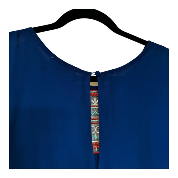 Umgee Blue and Lace Mini Dress L Boho Baby Doll Lose Flowy Embroidered - Picture 6 of 10